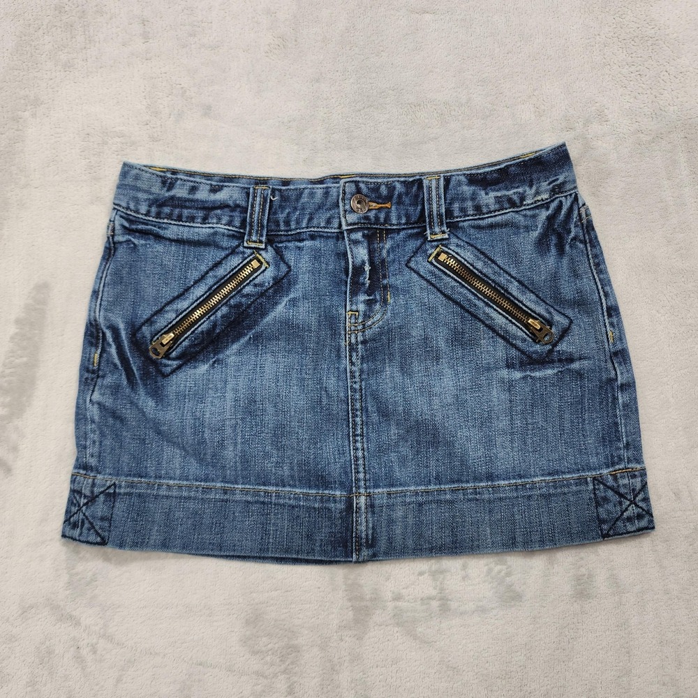 Vintage Gap Skirt Womens 6 Blue Denim Pencil Mini Zipper Pockets Stretch Casual